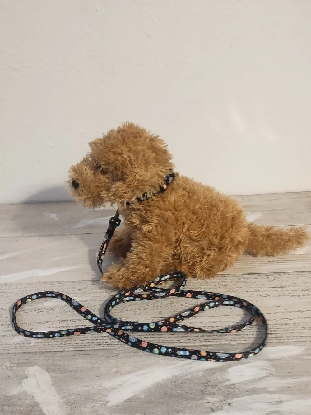 Plush Dog with Space Themed Leash toy plush good condition